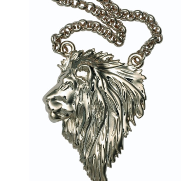 Lion Face Necklace Leo Zodiac Jungle Big Chrome Silver - Picture 2 of 4